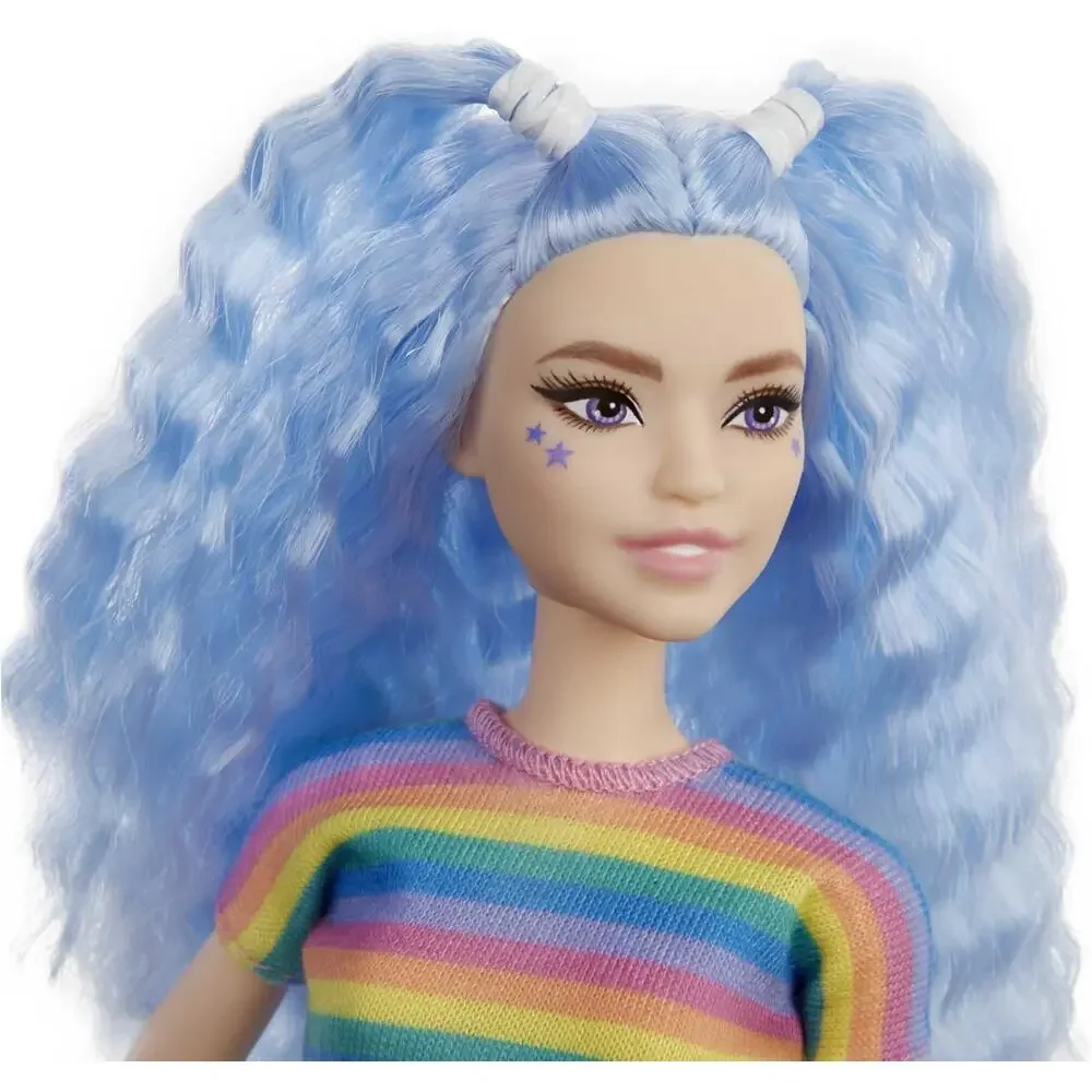 Barbie Fashionistas Doll #170 with Long Blue Crimped Hair Star Face Makeup NWT